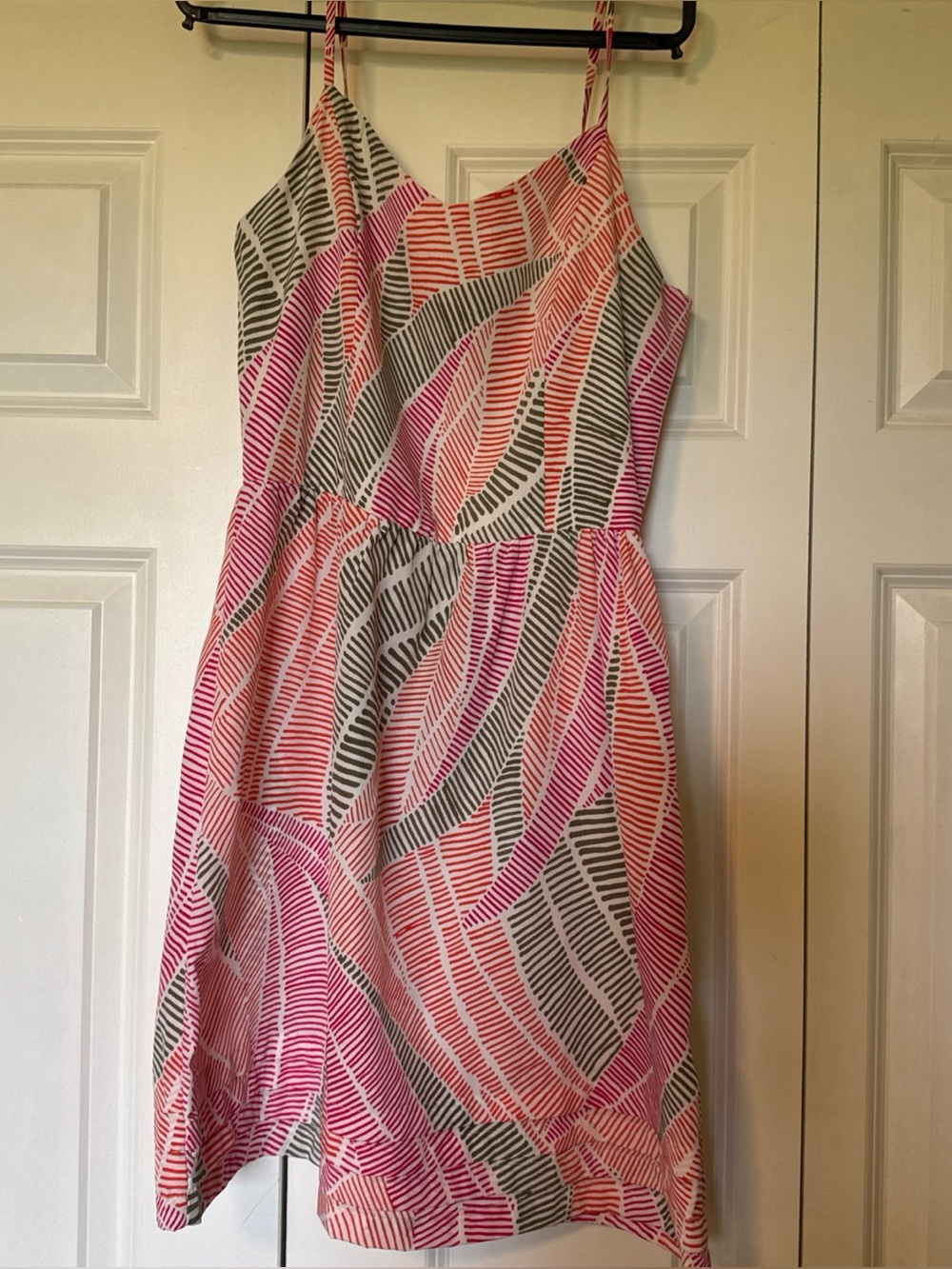 Gap Women’s Size 2 Geometric Print Sundress Pink Coral Gray Midi Dress